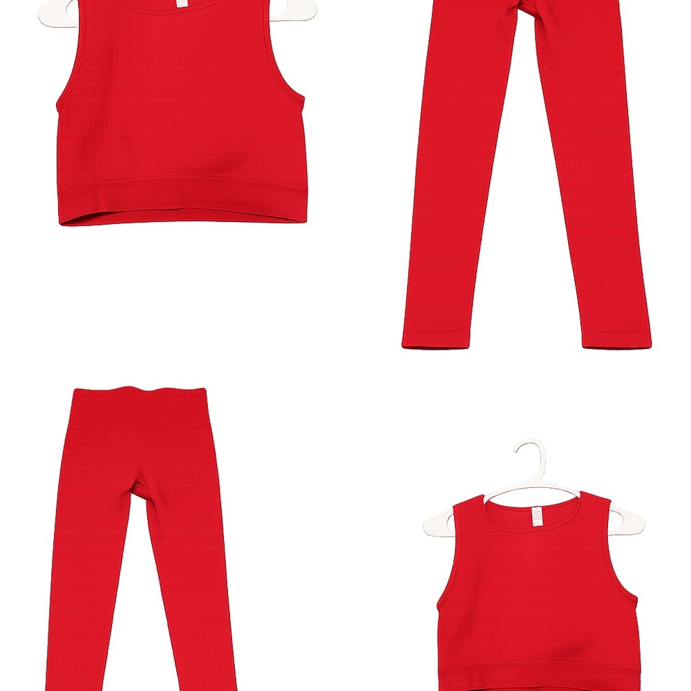 Ribbed Red Sleeveless Crop Top and Leggings Set from FashionNova